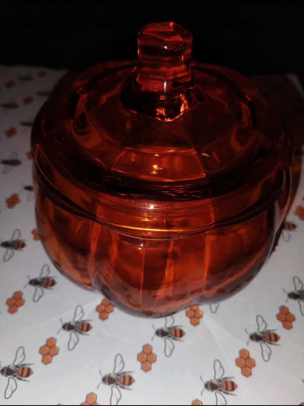 Amber Glass Pumpkin Candy Jar with Lid